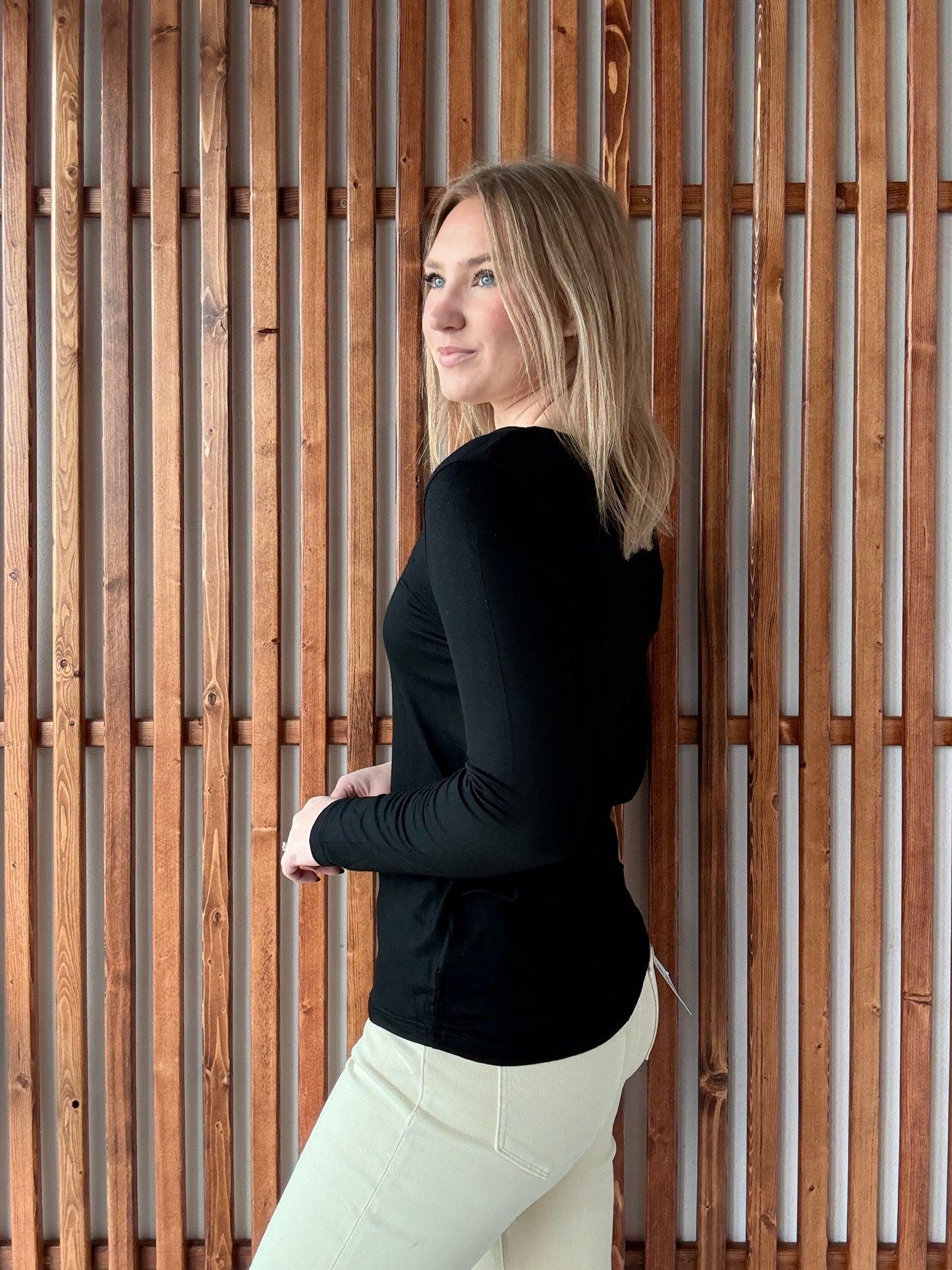 V Neck Long Sleeve Black