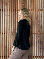 Color Contrast Accent Crinkled Top - Black