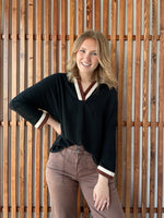 Color Contrast Accent Crinkled Top - Black