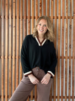 Color Contrast Accent Crinkled Top - Black