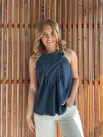 Tencel Chambray Shirred Swing Tank