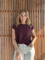 Raisin Solid Woven Tee with Front Knot Detail