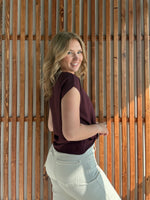Raisin Solid Woven Tee with Front Knot Detail