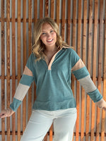 Jersey Stripe Mixed Color Block Pullover - Sea Green