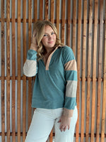 Jersey Stripe Mixed Color Block Pullover - Sea Green