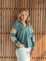 Jersey Stripe Mixed Color Block Pullover - Sea Green