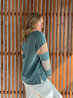 Jersey Stripe Mixed Color Block Pullover - Sea Green