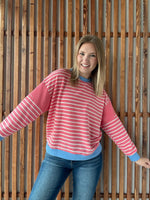 Long Sleeve Cloudy Knit Stripe - Pink Berry/Blue