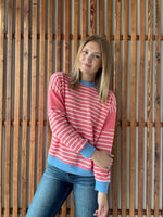 Long Sleeve Cloudy Knit Stripe - Pink Berry/Blue