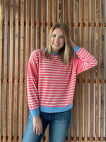 Long Sleeve Cloudy Knit Stripe - Pink Berry/Blue