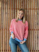 Long Sleeve Cloudy Knit Stripe - Pink Berry/Blue