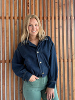 High Collar Dark Denim Bomber Jacket