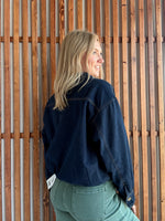 High Collar Dark Denim Bomber Jacket