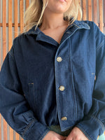 High Collar Dark Denim Bomber Jacket