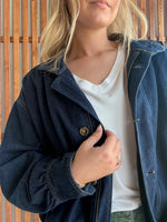 High Collar Dark Denim Bomber Jacket