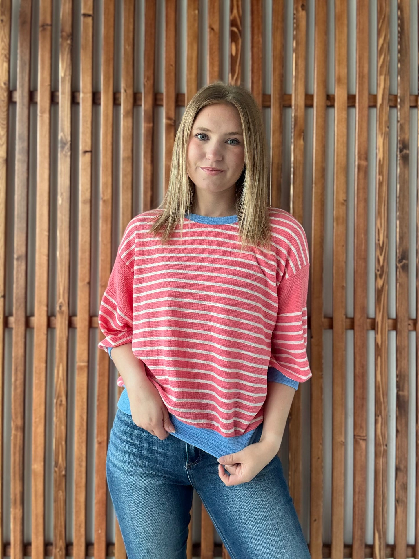Cloudy Knit Stripe - PinkBerry/Blue