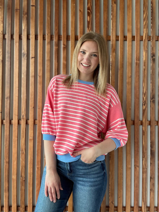 Cloudy Knit Stripe - PinkBerry/Blue
