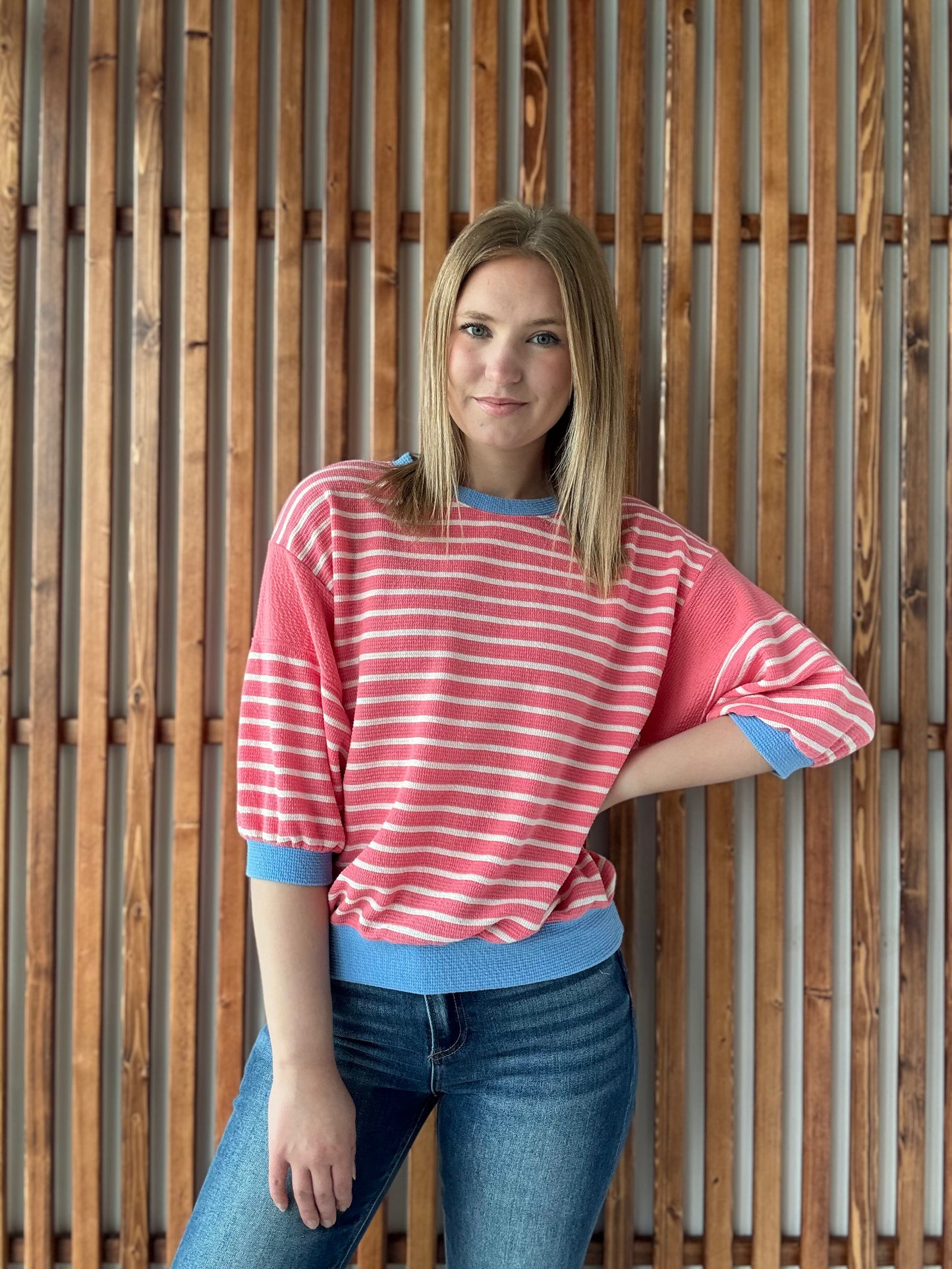 Cloudy Knit Stripe - PinkBerry/Blue