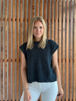Chenille Cap Sleeve Top: Navy