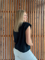 Chenille Cap Sleeve Top: Navy