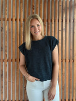 Chenille Cap Sleeve Top: Navy