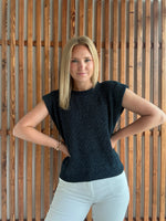 Chenille Cap Sleeve Top: Navy