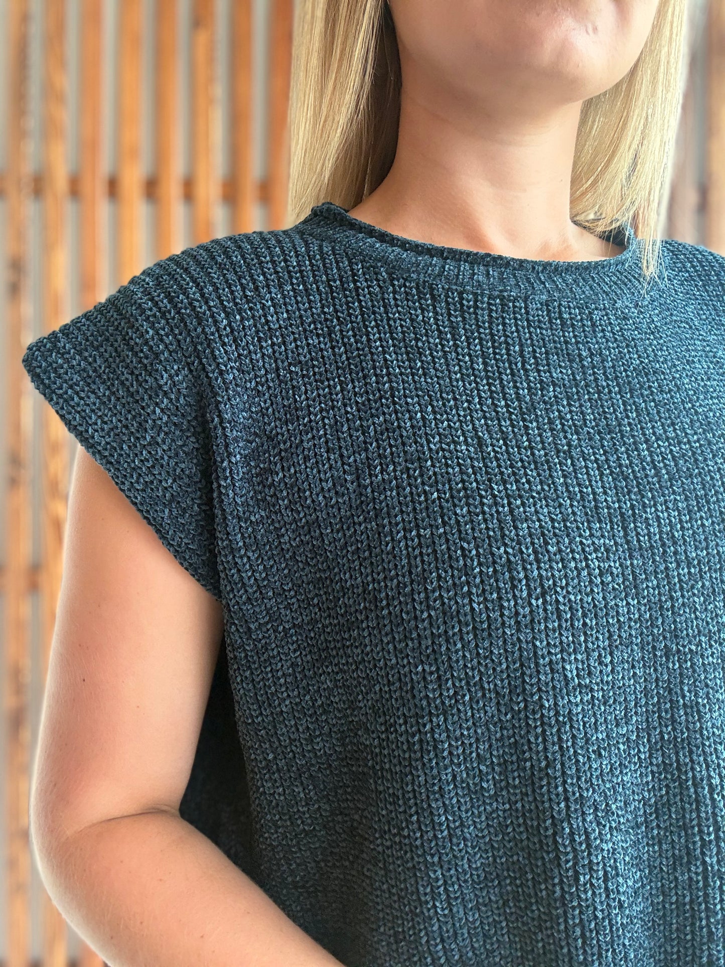 Chenille Cap Sleeve Top: Navy