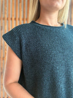 Chenille Cap Sleeve Top: Navy