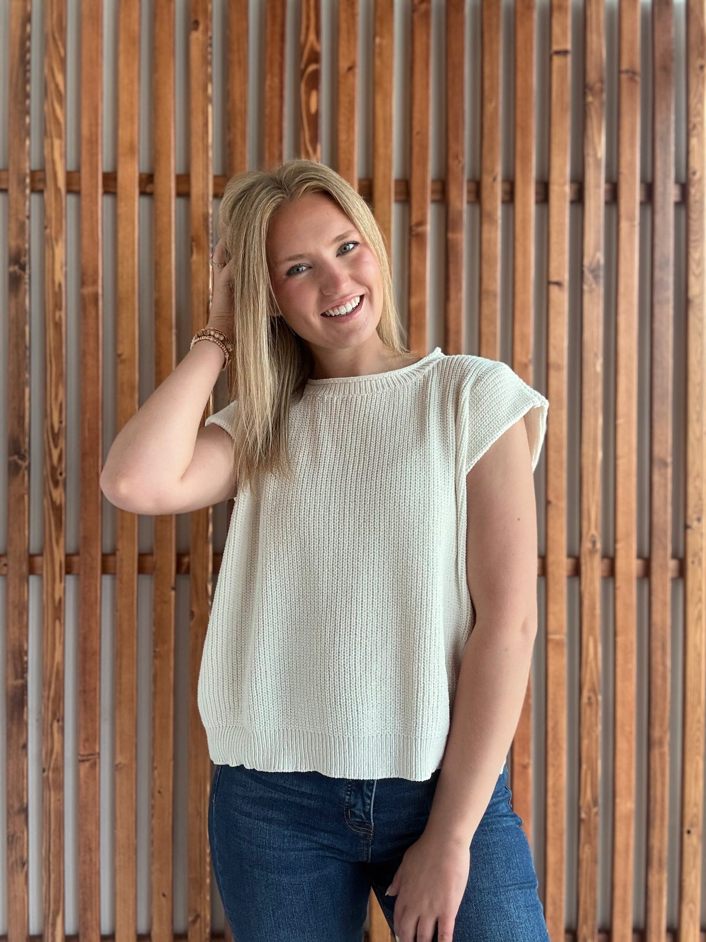 Chenille Cap Sleeve Top: Cream