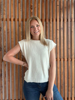 Chenille Cap Sleeve Top: Cream