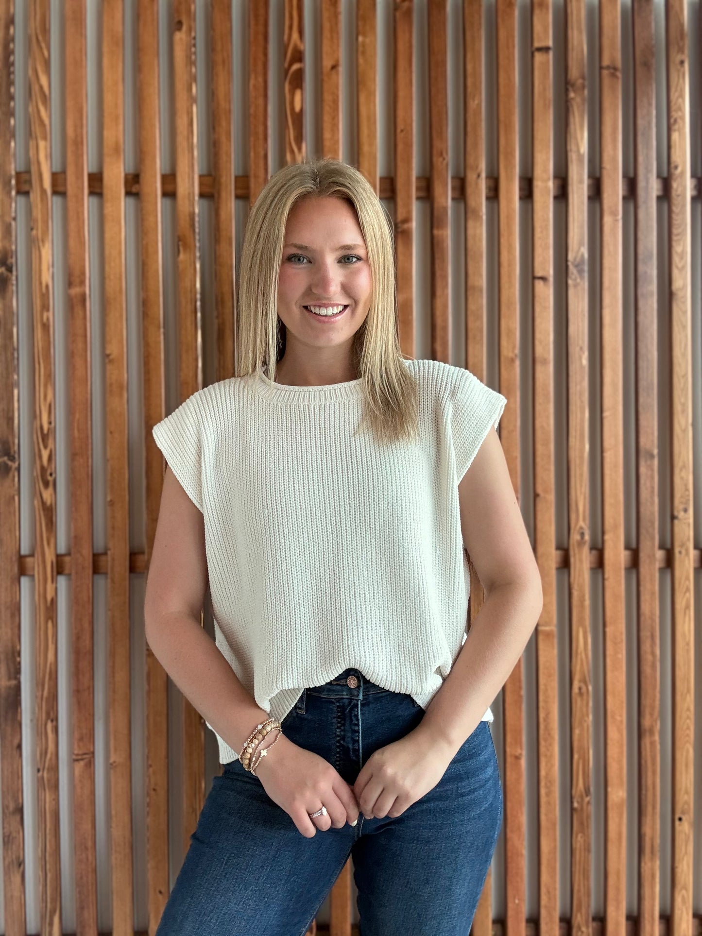 Chenille Cap Sleeve Top: Cream