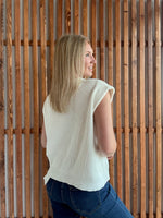 Chenille Cap Sleeve Top: Cream