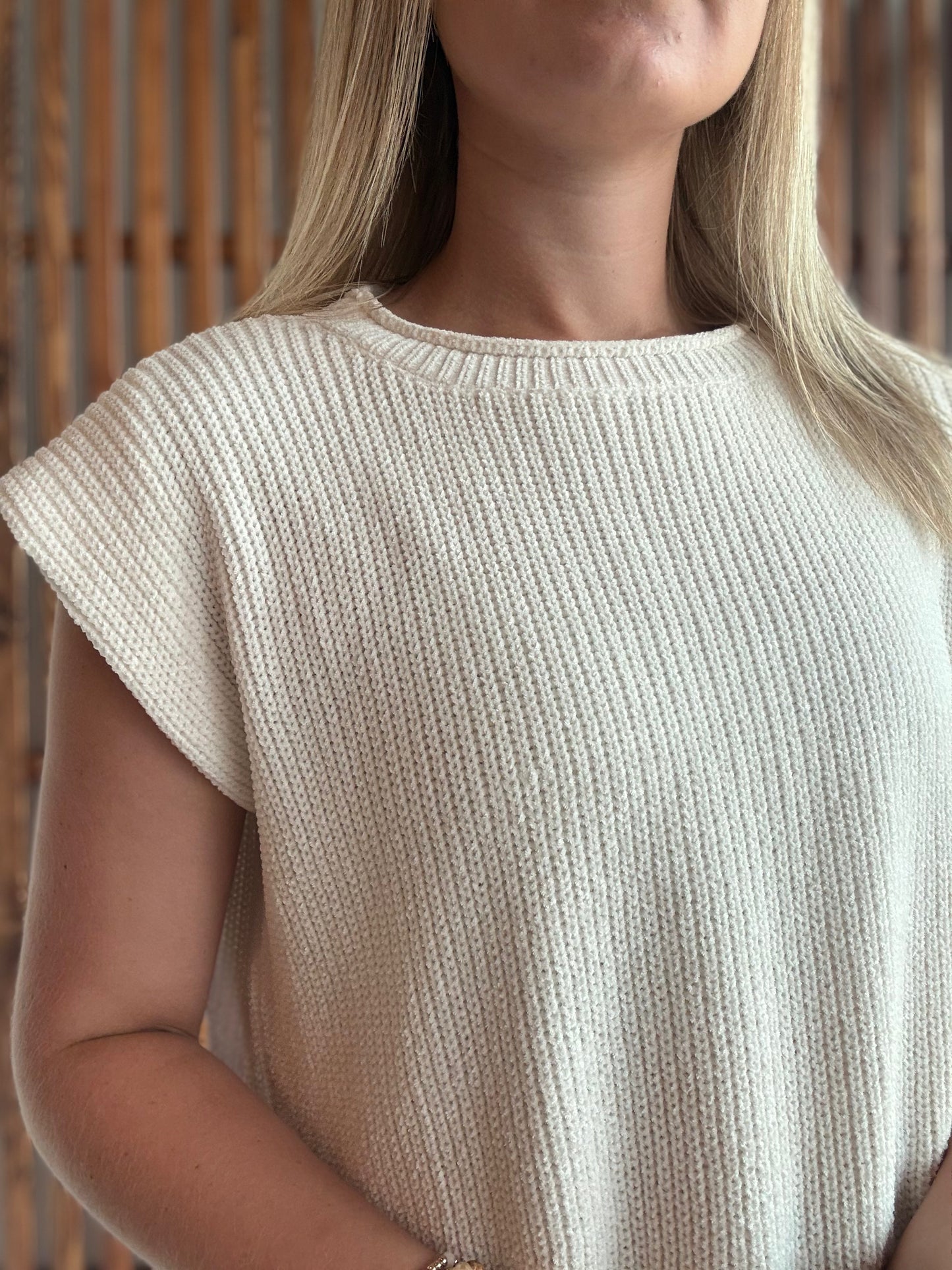 Chenille Cap Sleeve Top: Cream