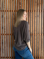 Ribbed Puffy Sleeve Top - Brown