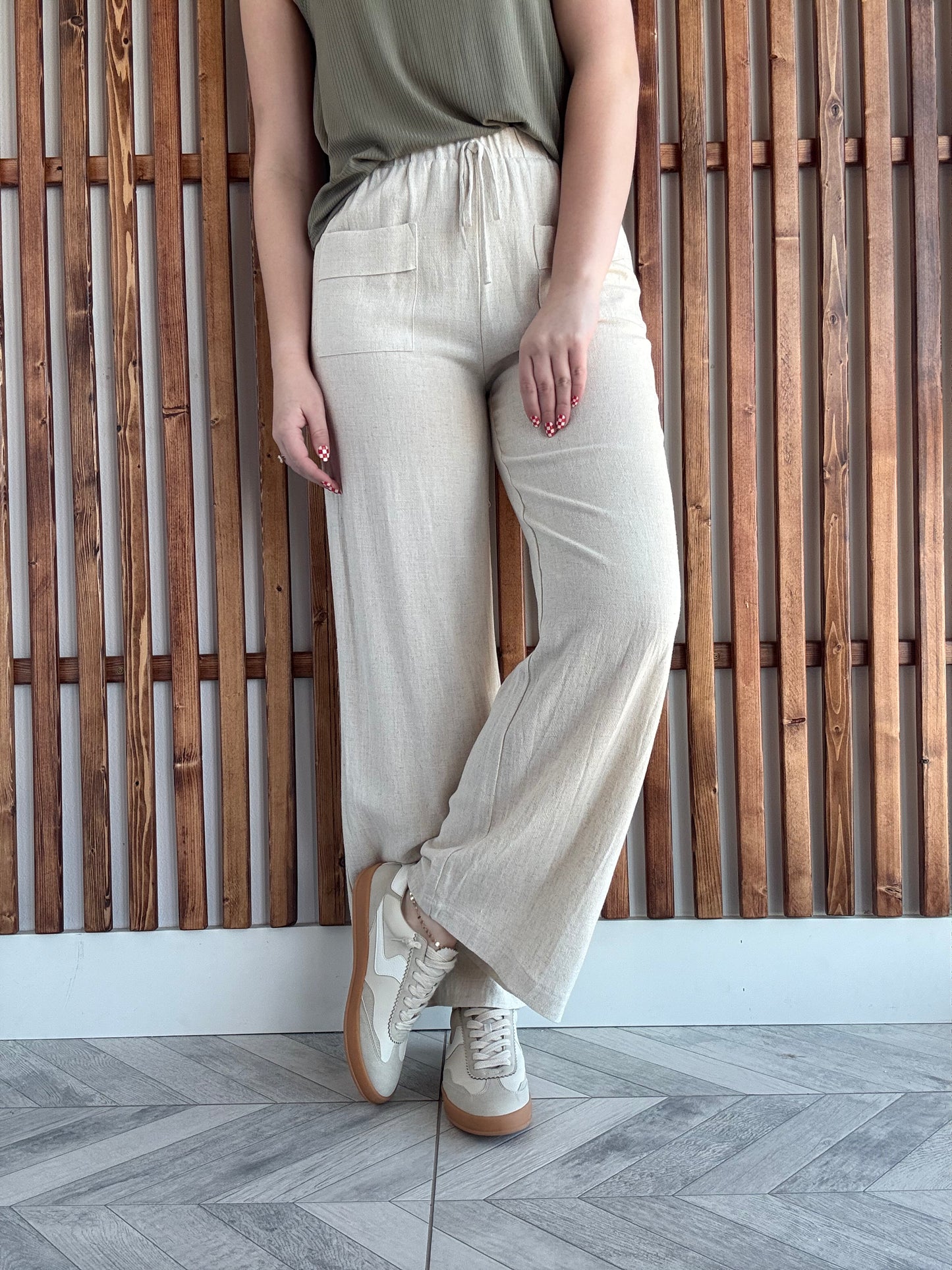 Oatmeal Wide Leg Linen Pants