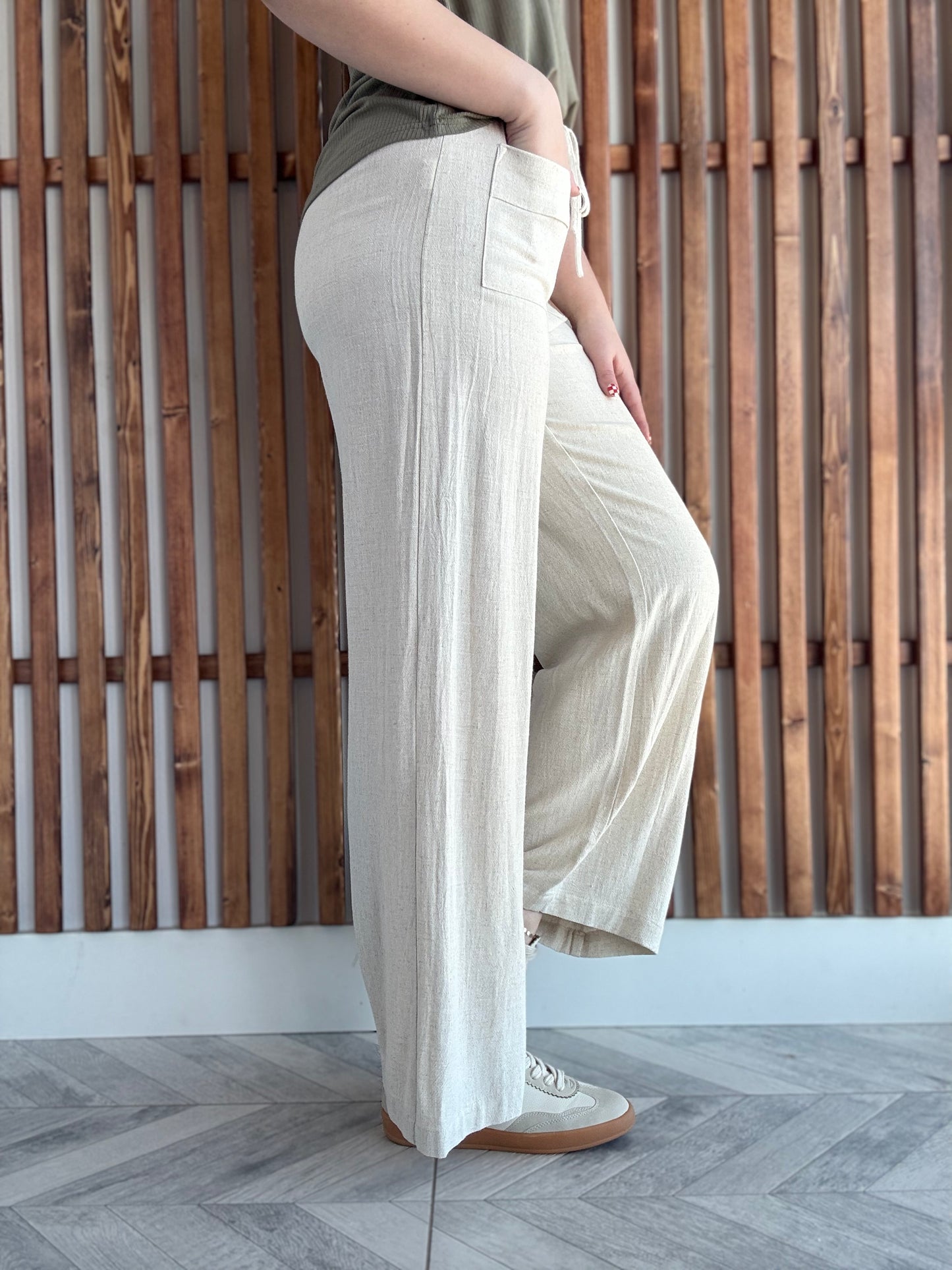 Oatmeal Wide Leg Linen Pants