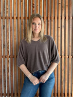 Ribbed Puffy Sleeve Top - Brown