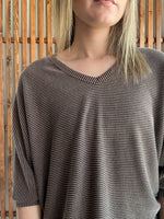 Ribbed Puffy Sleeve Top - Brown