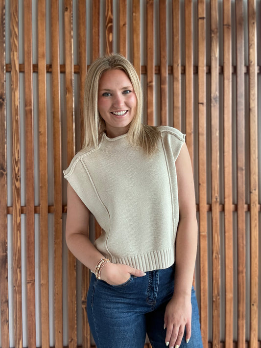 Mock Neck Knit Top: Oatmeal
