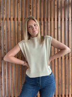 Mock Neck Knit Top: Oatmeal