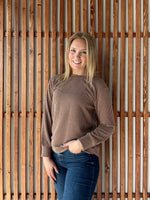 Ribbed Round Neck Long Sleeve - Brown