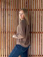 Ribbed Round Neck Long Sleeve - Brown