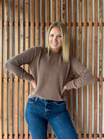 Ribbed Round Neck Long Sleeve - Brown