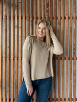 Ribbed Hi-Low V-Neck Long Sleeve - Light Mocha