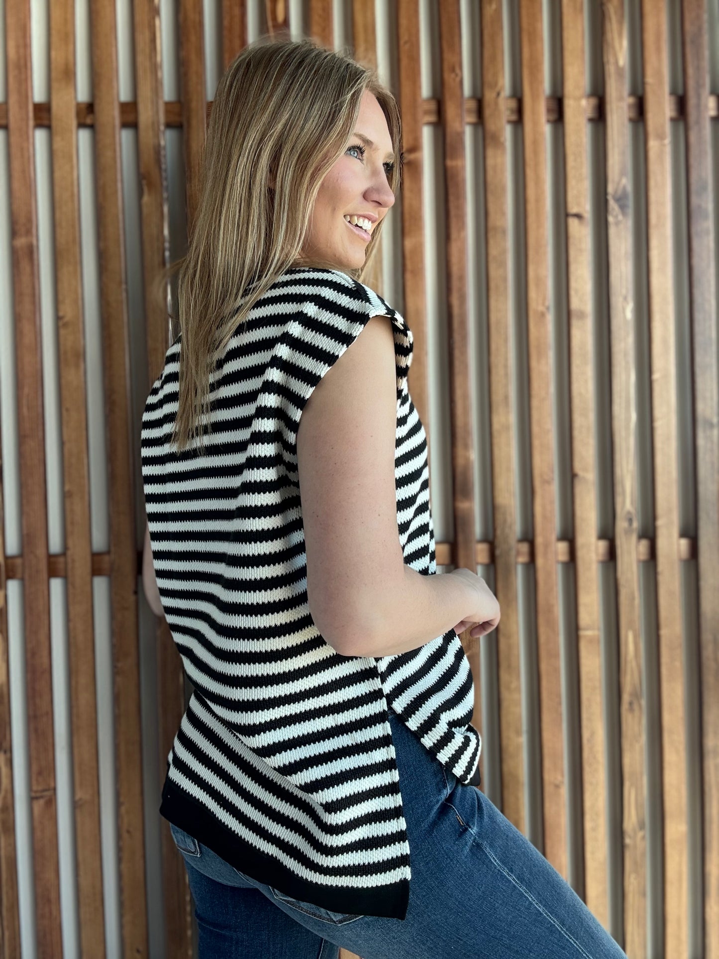 Striped Round Neck Knit Top