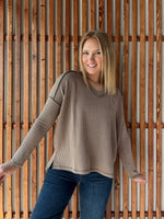 Ribbed Hi-Low V-Neck Long Sleeve - Mocha