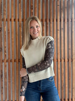 Mock Neck Knit Top: Oatmeal