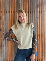 Mock Neck Knit Top: Oatmeal