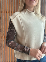 Mock Neck Knit Top: Oatmeal