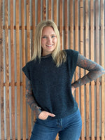 Chenille Cap Sleeve Top: Navy